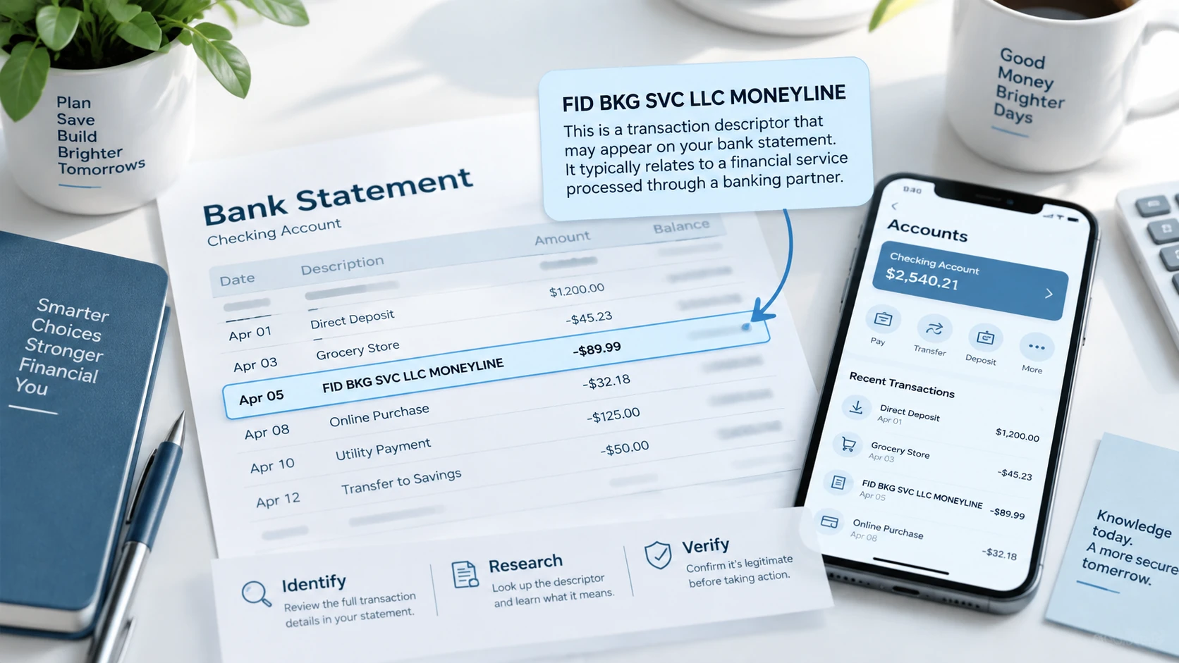 FID BKG SVC LLC MONEYLINE bank statement explanation illustration.