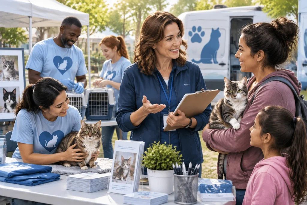 Donna Sicuranza: Illustration representing nonprofit leadership, communication, and community animal welfare outreach.