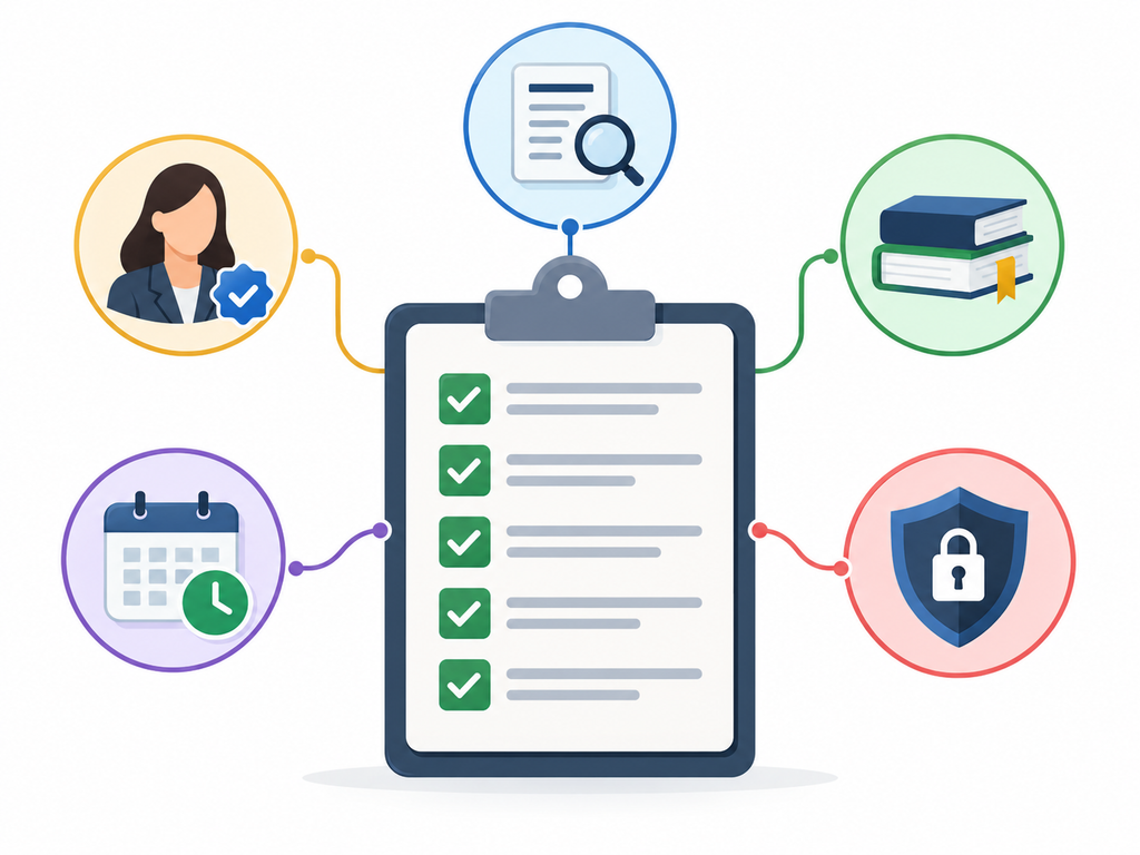 Website credibility evaluation checklist illustration.